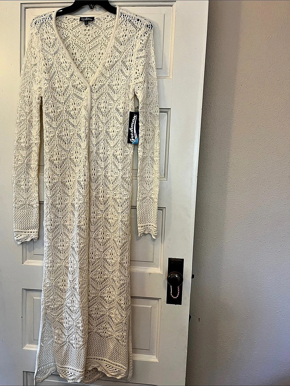 Freshman Crochet Open Front Coverup in Cream